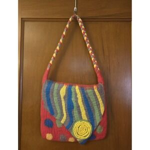 Rising Tide Nepal Felted 100% Wool Purse Handmade Multi Colors Shoulder Bag EUC